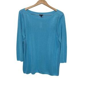 TALBOTS NWT Women's Large Oversized Lightweight Eyelet Knit Linen Sweater Blue